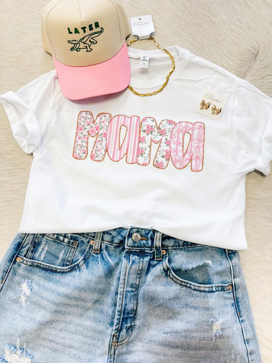Mama Floral Coquette Striped Tee