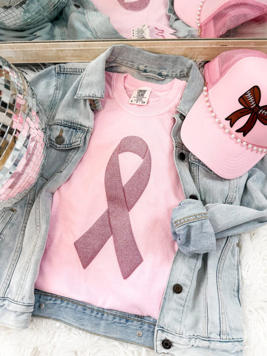 Glitter Puff Breast Cancer Tee