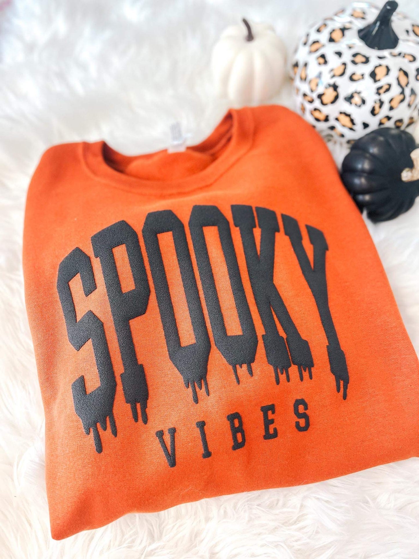 Orange Spooky Puff Print Crewneck Sweatshirt