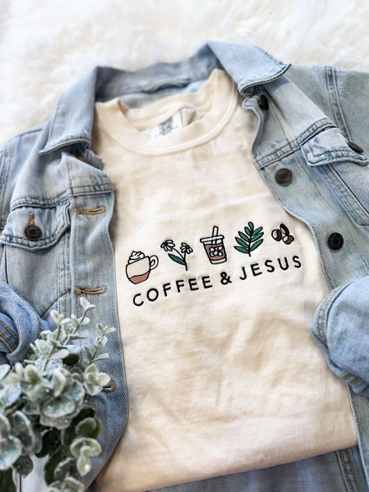 Coffee and Jesus Embroidered Tee