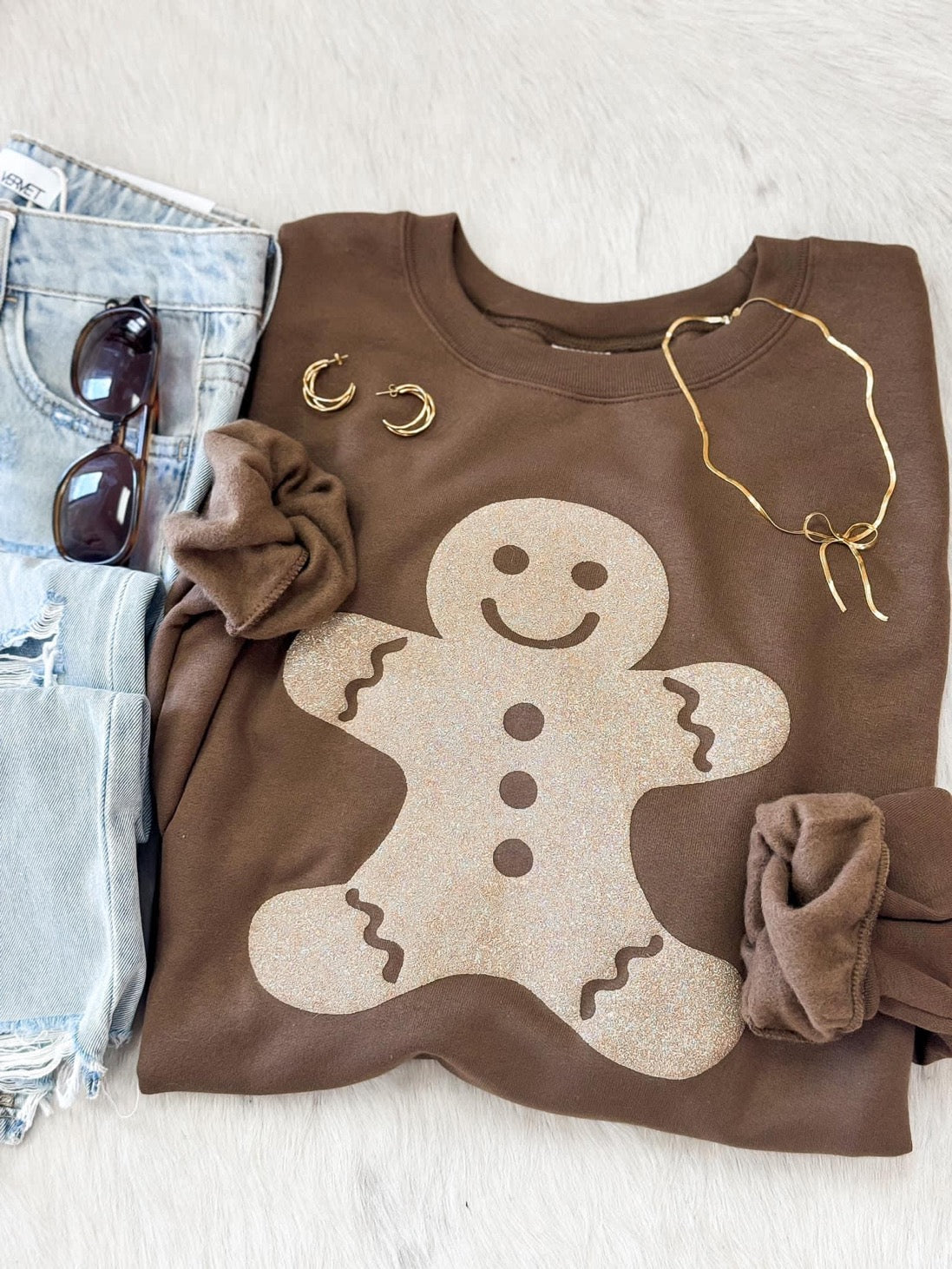 Gingerbread Glitter Puff Print Sweatshirt