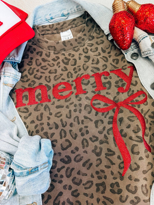 Merry Glitter Puff Cheetah Tee