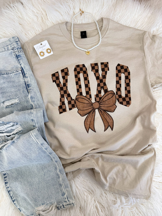 Brown Checkered XOXO Tee