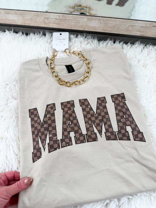 Mama Brown Check Font Tee