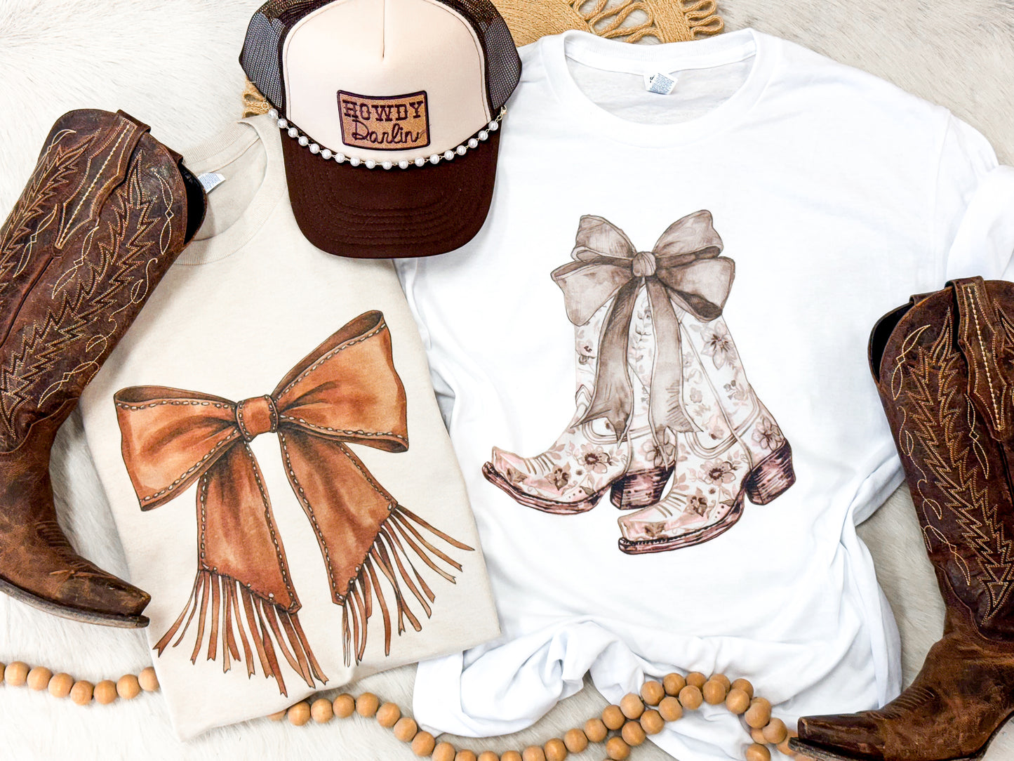 Neutral Cowgirl Bow Tee