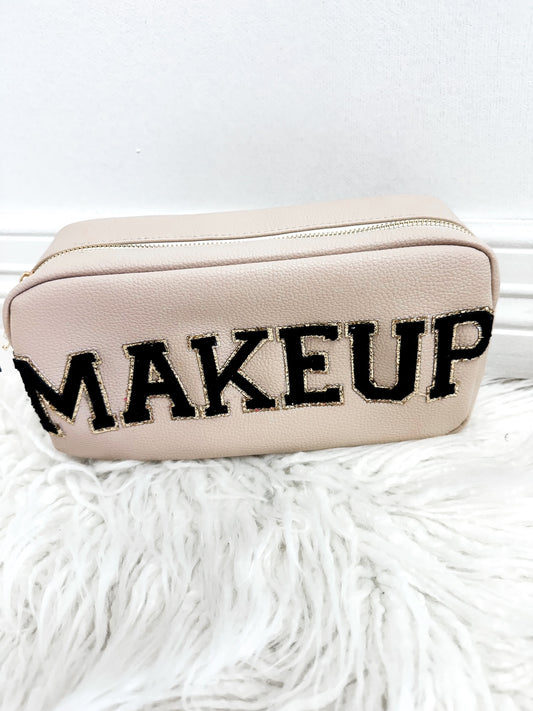 Nude Leather Makeup Bag