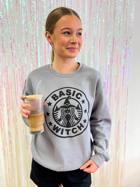 Basic Witch Puff Print Crewneck Sweatshirt