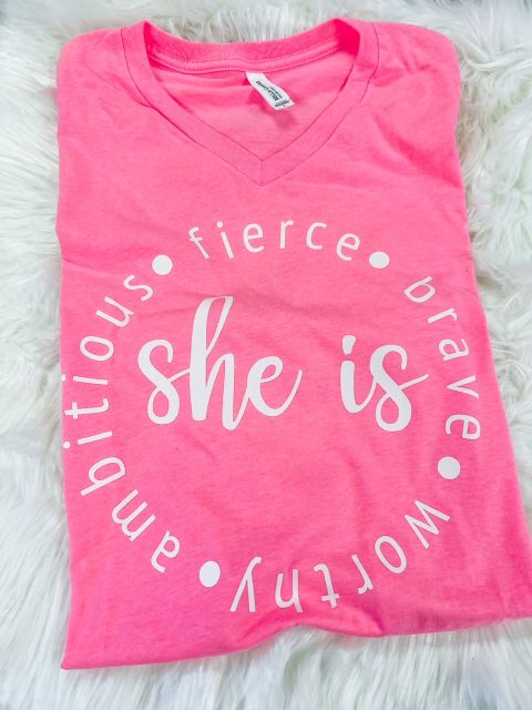 She Is Neon Pink Graphic Tee